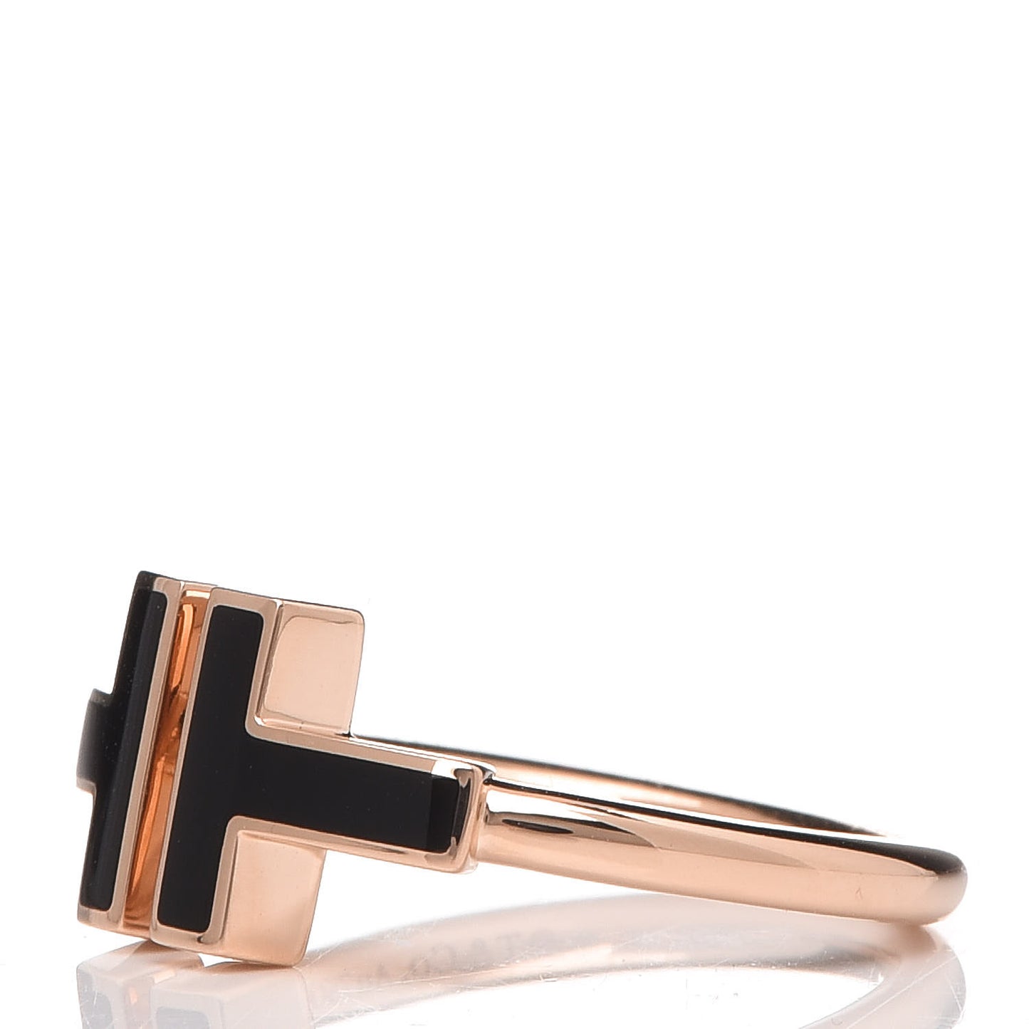 18K Rose Gold Black Onyx T Wire Ring 52 6