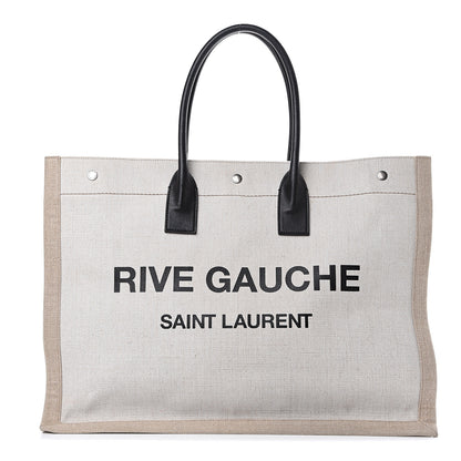 Saint Laurent Linen Calfskin Rive Gauche Tote Optic White 1 of 10