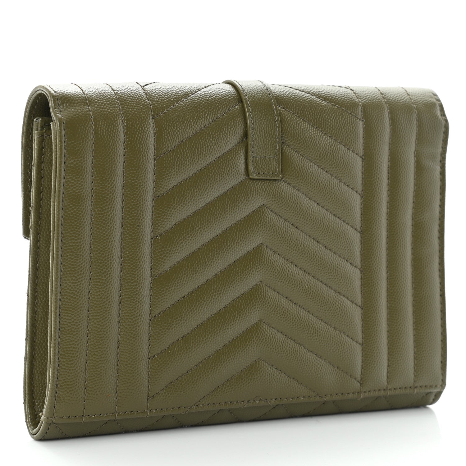 Saint Laurent Grain De Poudre Textured Mixed Matelasse Triquilt Monogram Clutch Vert Kaki 3 of 10