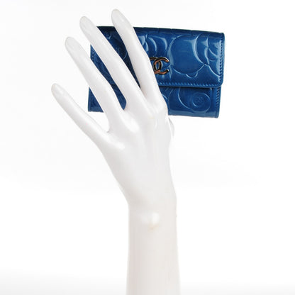 Chanel Patent Camellia Embossed Card Holder Blue 2 of 8