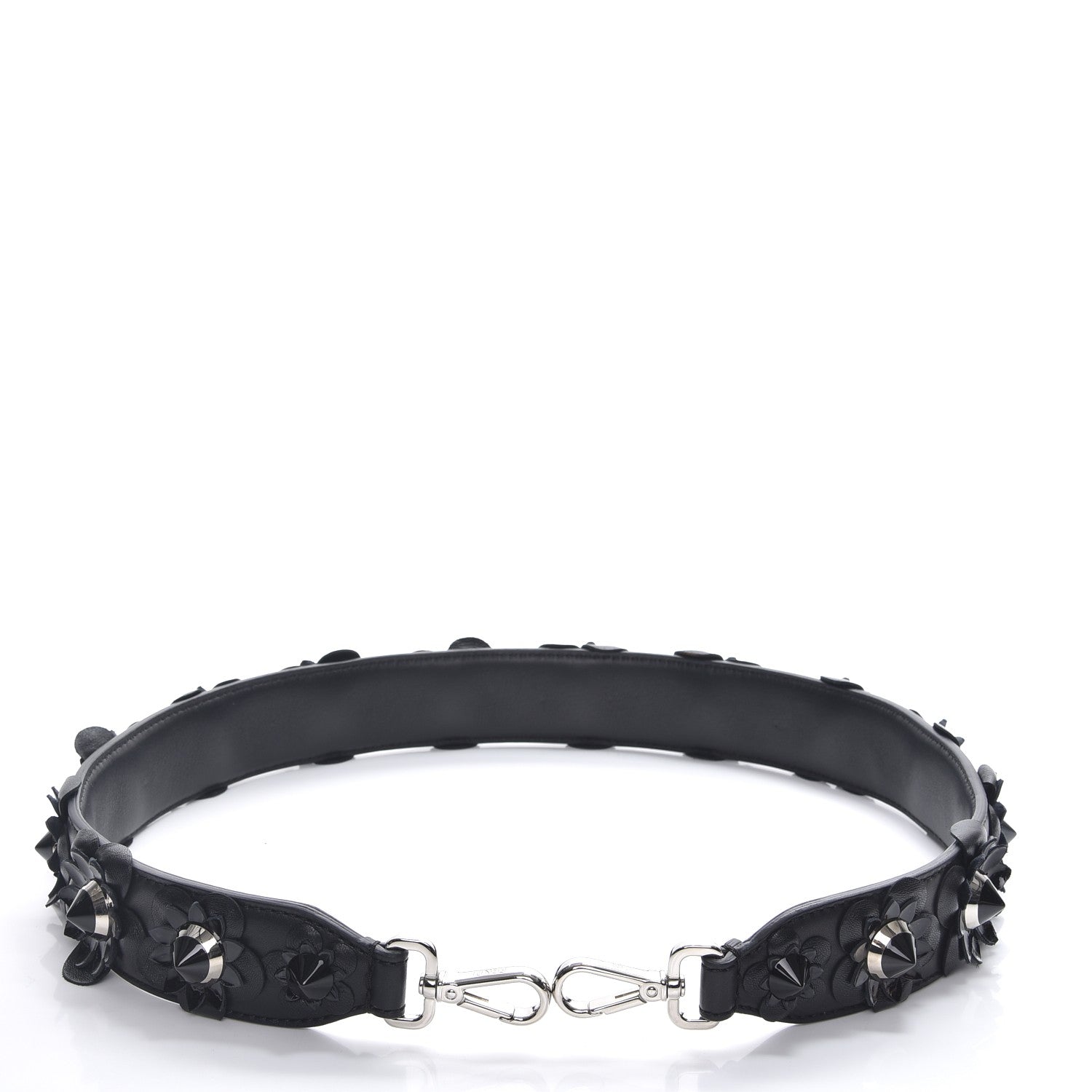 Fendi Vitello Dolce Nappa Patent Flowerland Studded Strap You Black 3 of 5