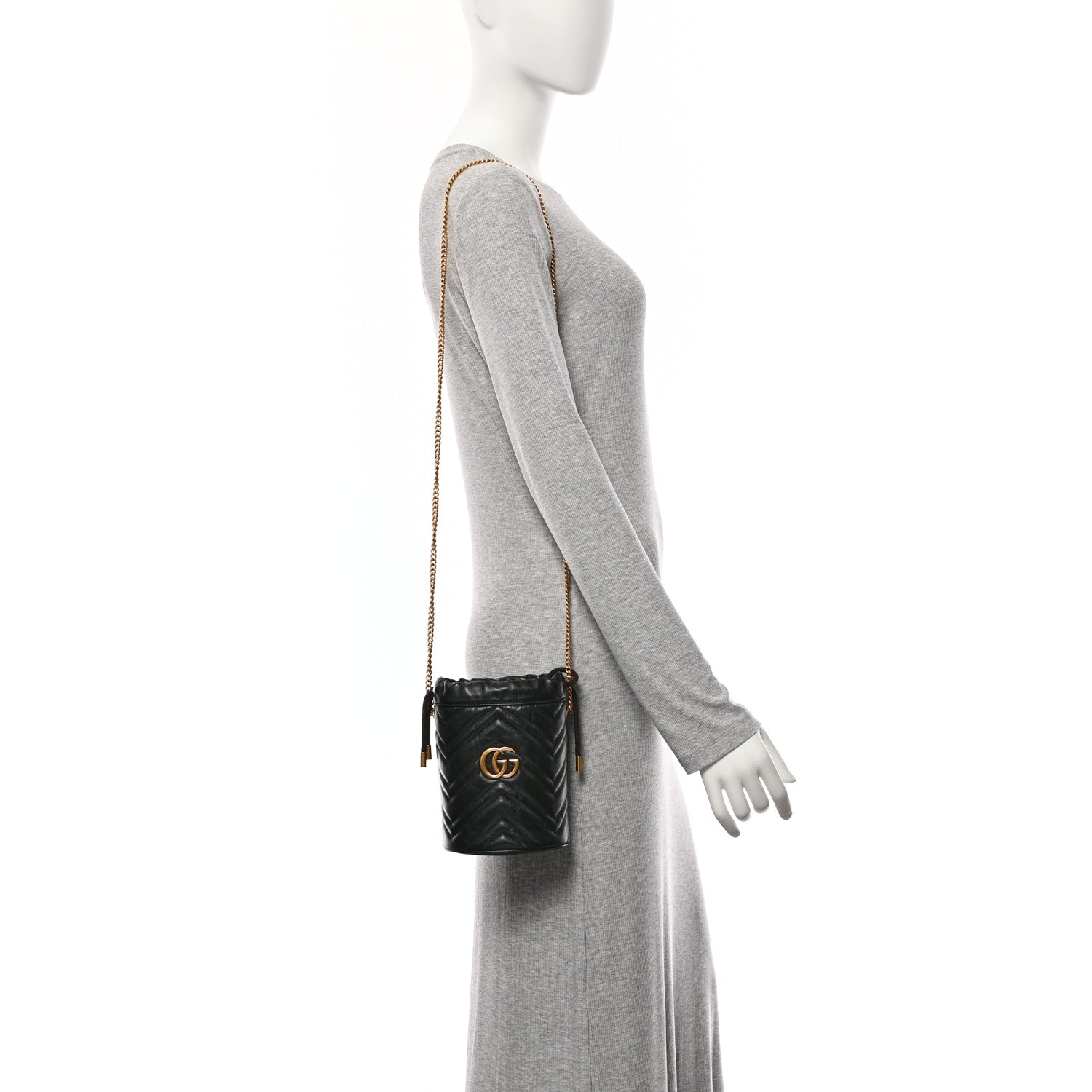 Gucci Calfskin Matelasse Mini GG Marmont 2.0 Bucket Bag Black 2 of 11