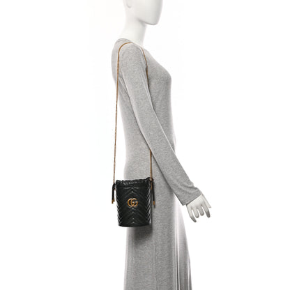 Gucci Calfskin Matelasse Mini GG Marmont 2.0 Bucket Bag Black 2 of 11