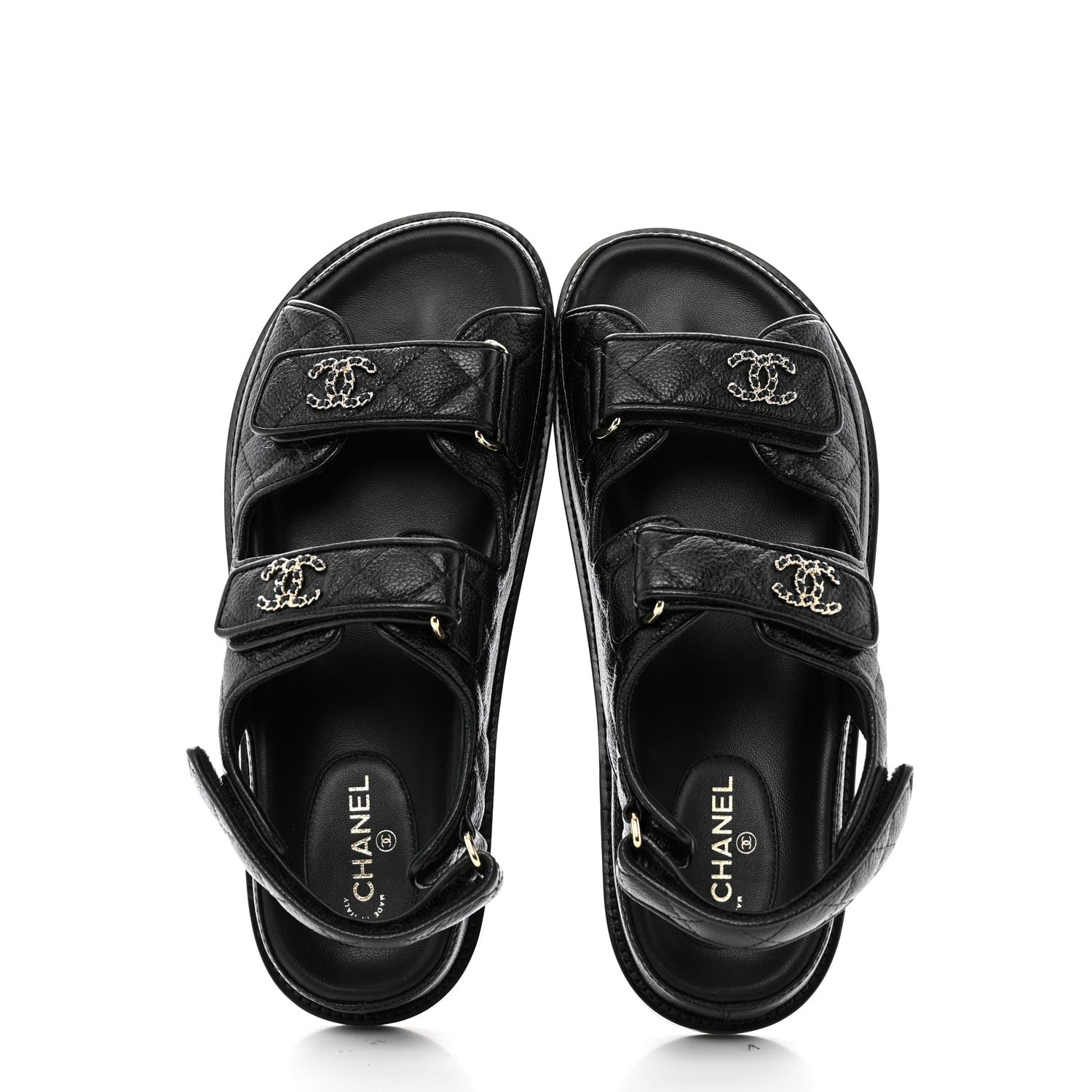 Chanel Grained Calfskin Velcro Dad Sandals 37.5 Black 2 of 13