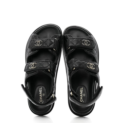 Chanel Grained Calfskin Velcro Dad Sandals 37.5 Black 2 of 13
