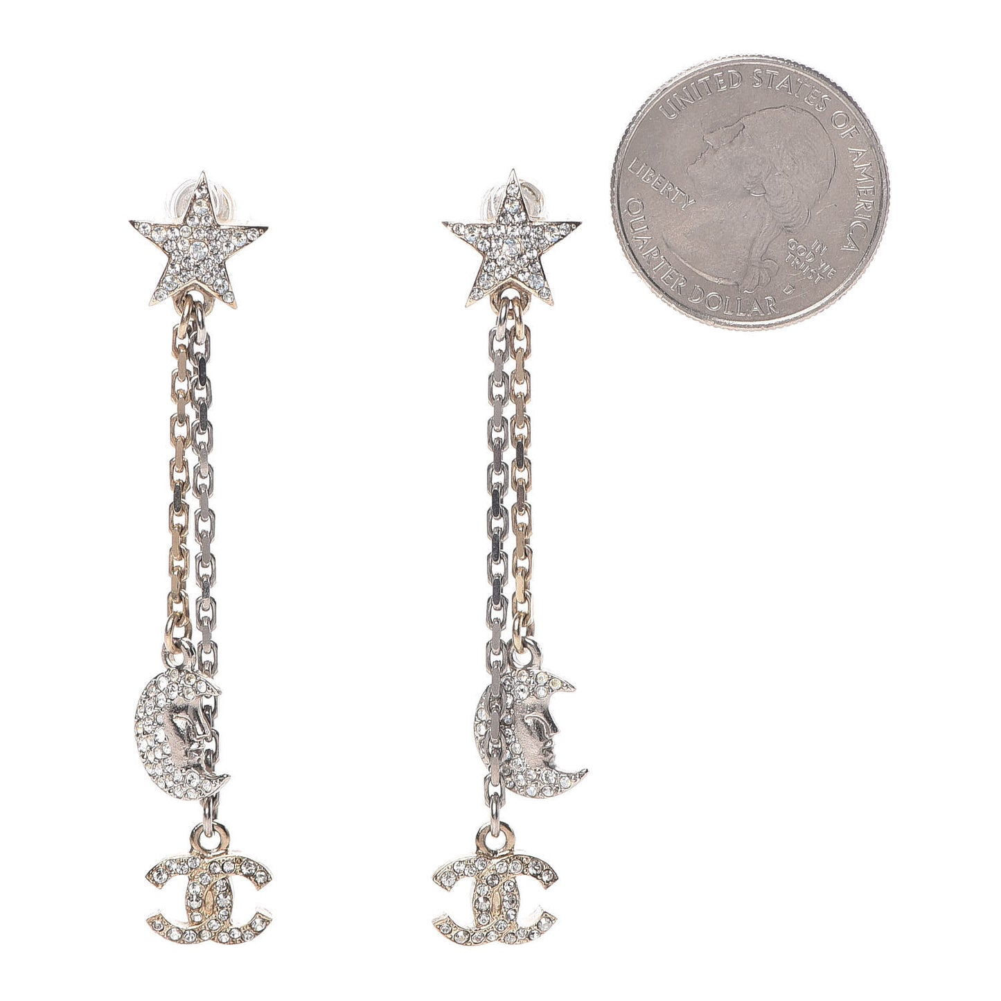 Crystal CC Star Moon Dangle Earrings Silver Gold