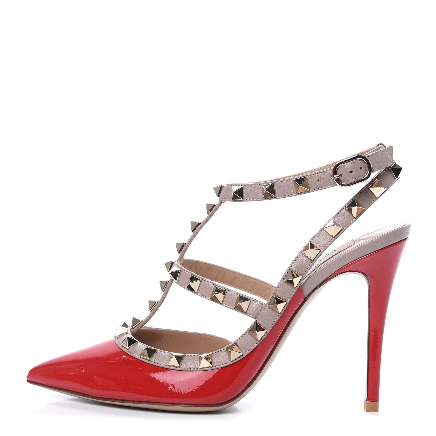 Valentino Garavani Patent Nappa Rockstud Ankle Strap 100mm Pumps 36.5 Rosso Valentino Poudre 1 of 8