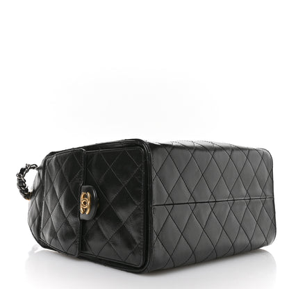 Chanel Shiny Crumpled Calfskin Quilted Small Chanel 25 Handbag Black 4 of 12