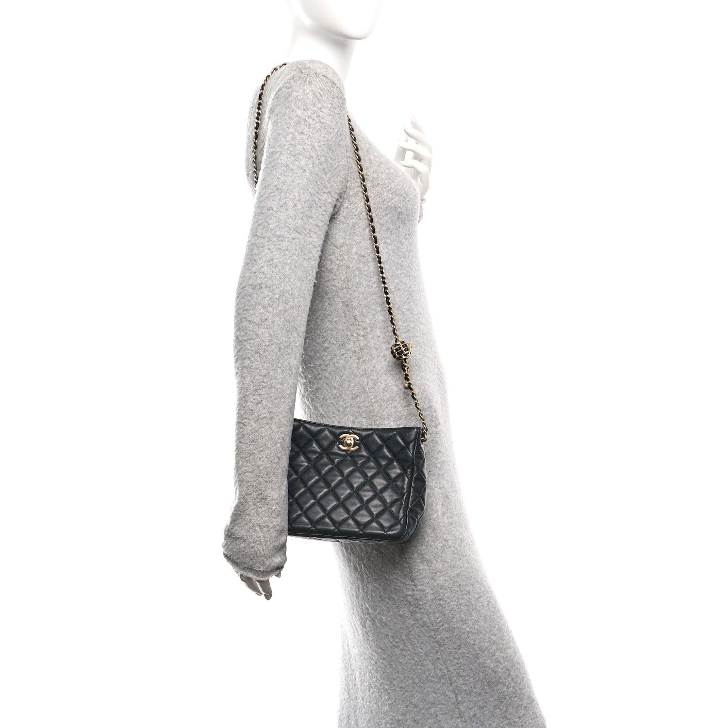 Chanel Lambskin Quilted Small Pearl Crush Hobo Black 1817310