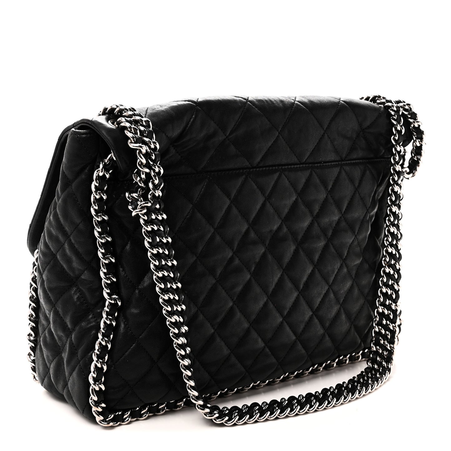 Washed Lambskin Quilted Maxi Chain Around Flap Black Black