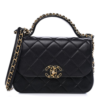 Chanel Lambskin Quilted Small Chain Infinity Top Handle Flap Black 1 of 4