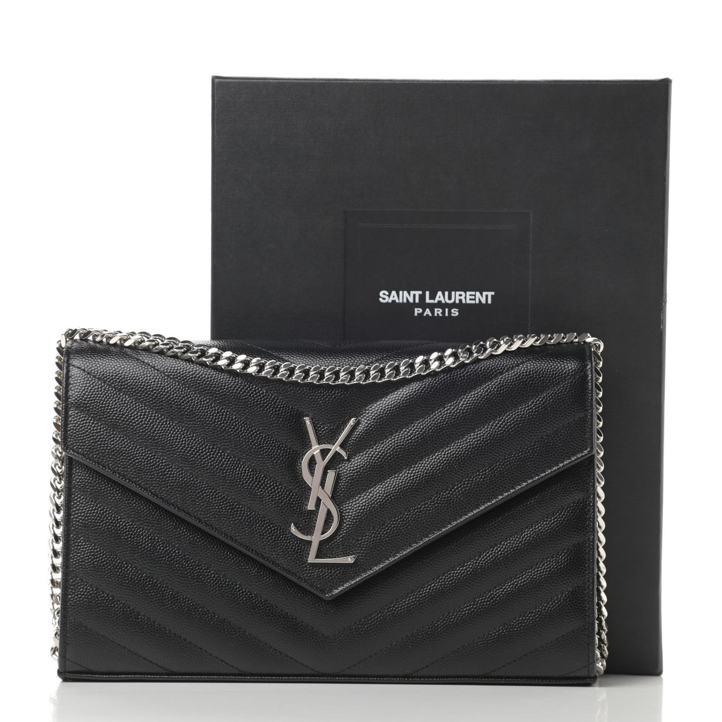 Grain De Poudre Matelasse Chevron Monogram Chain Wallet Black
