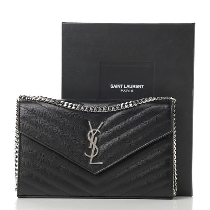 Saint Laurent Grain De Poudre Matelasse Chevron Monogram Chain Wallet Black 12 of 12
