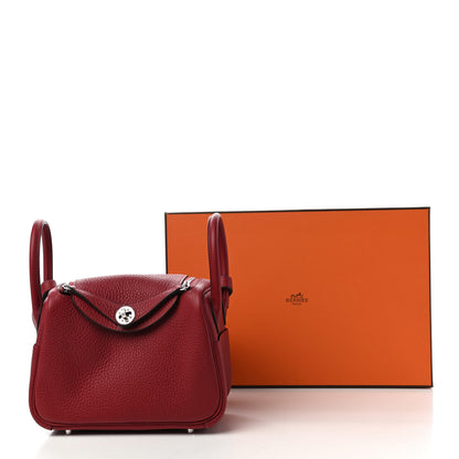 Hermes Taurillon Clemence Mini Lindy 20 Rouge Grenat 10 of 10