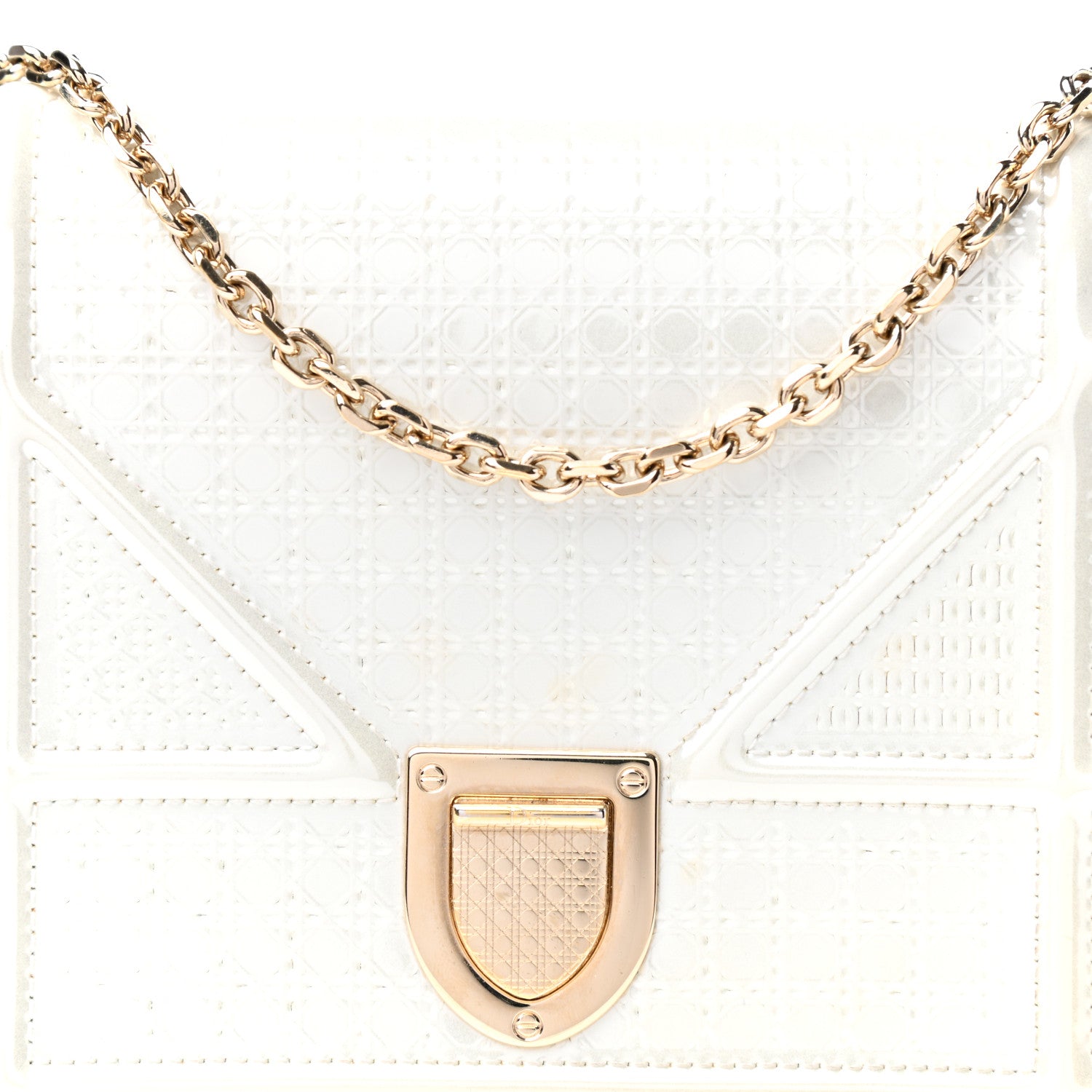 Christian Dior Patent Micro-Cannage Diorama Wallet on Chain Pouch White 9 of 9