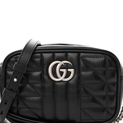 Gucci Calfskin Matelasse Aria Mini GG Marmont Chain Shoulder Bag Black 8 of 13