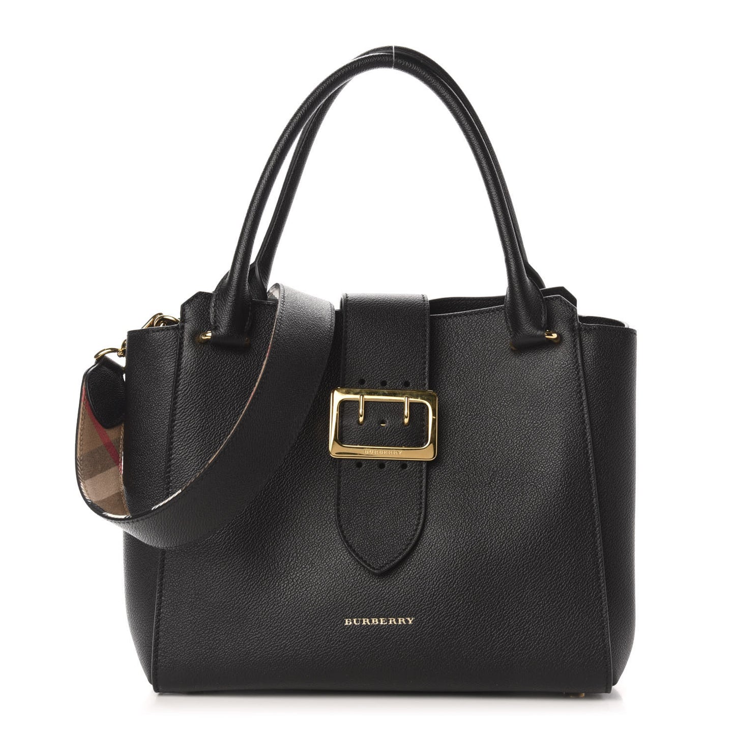 Soft Grain Calfskin Medium Buckle Tote Black