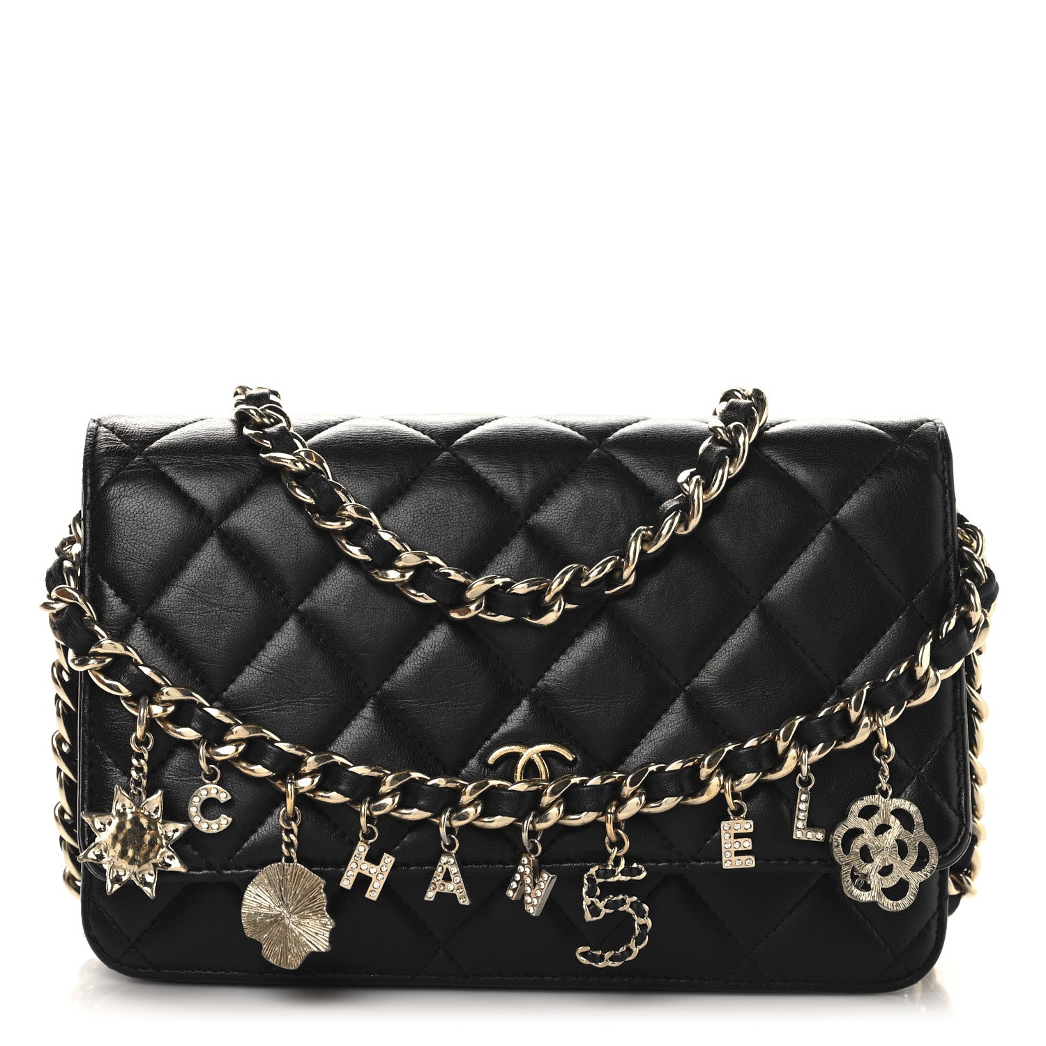 Chanel Lambskin Quilted Coco Charms Wallet On Chain Black 1 of 13