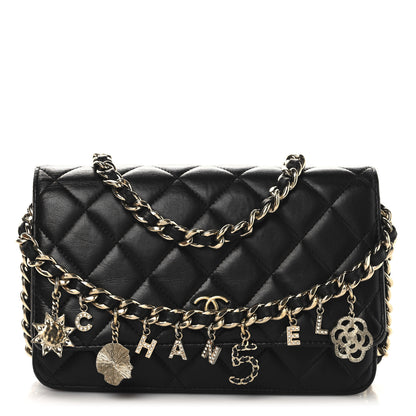 Chanel Lambskin Quilted Coco Charms Wallet On Chain Black 1 of 13