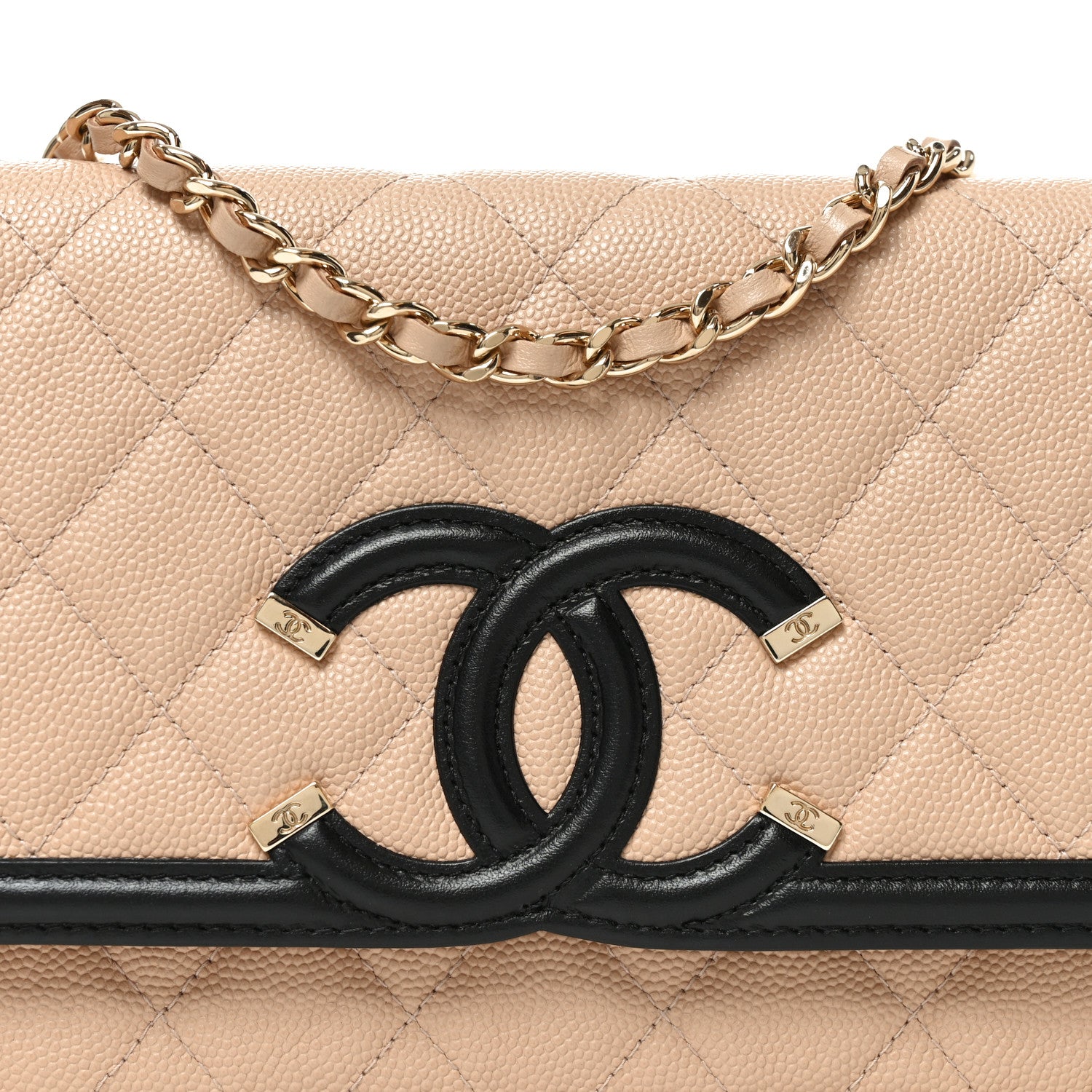 Chanel Caviar Quilted CC Filigree Wallet On Chain WOC Beige Black 9 of 11
