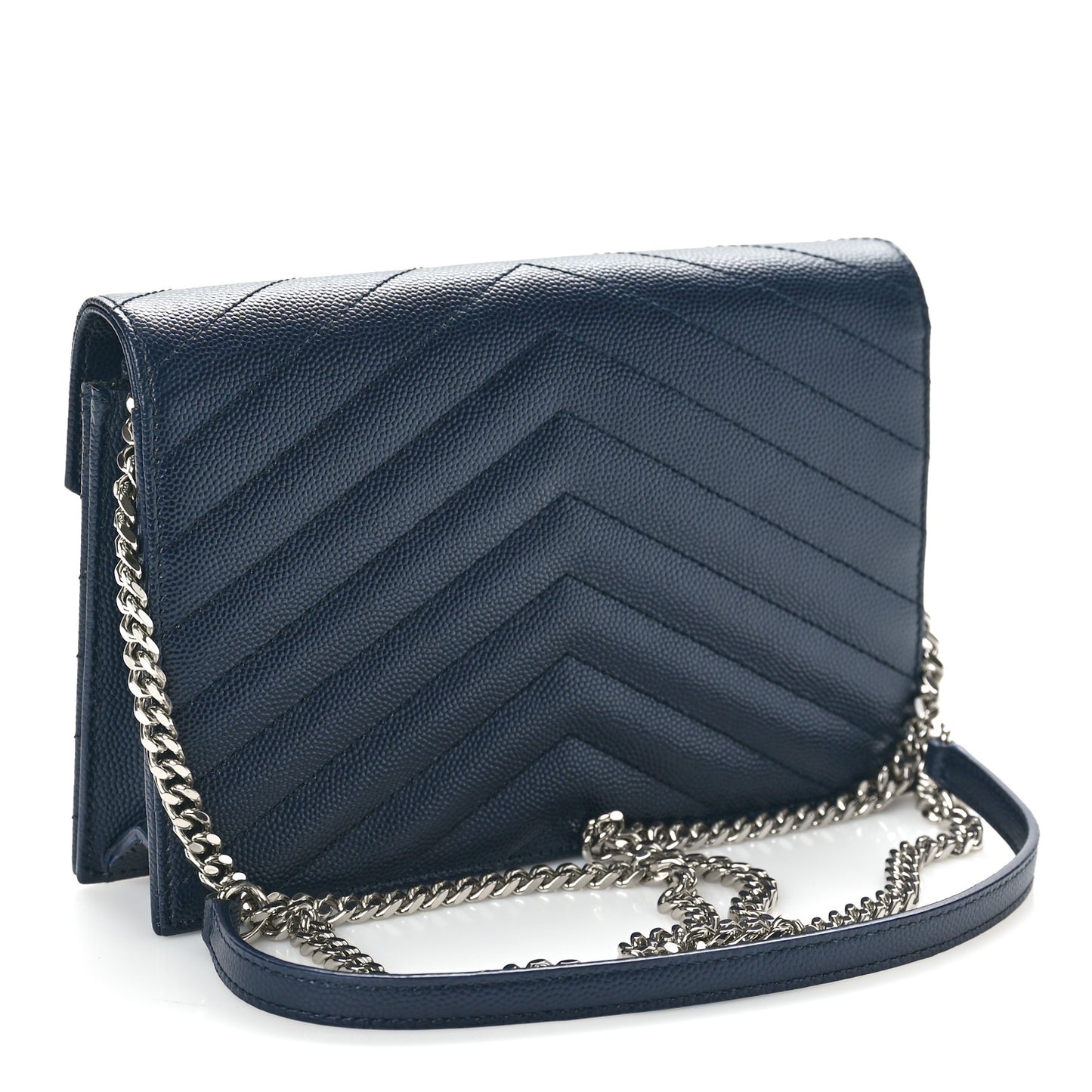 Grain De Poudre Matelasse Chevron Monogram Envelope Chain Wallet Navy
