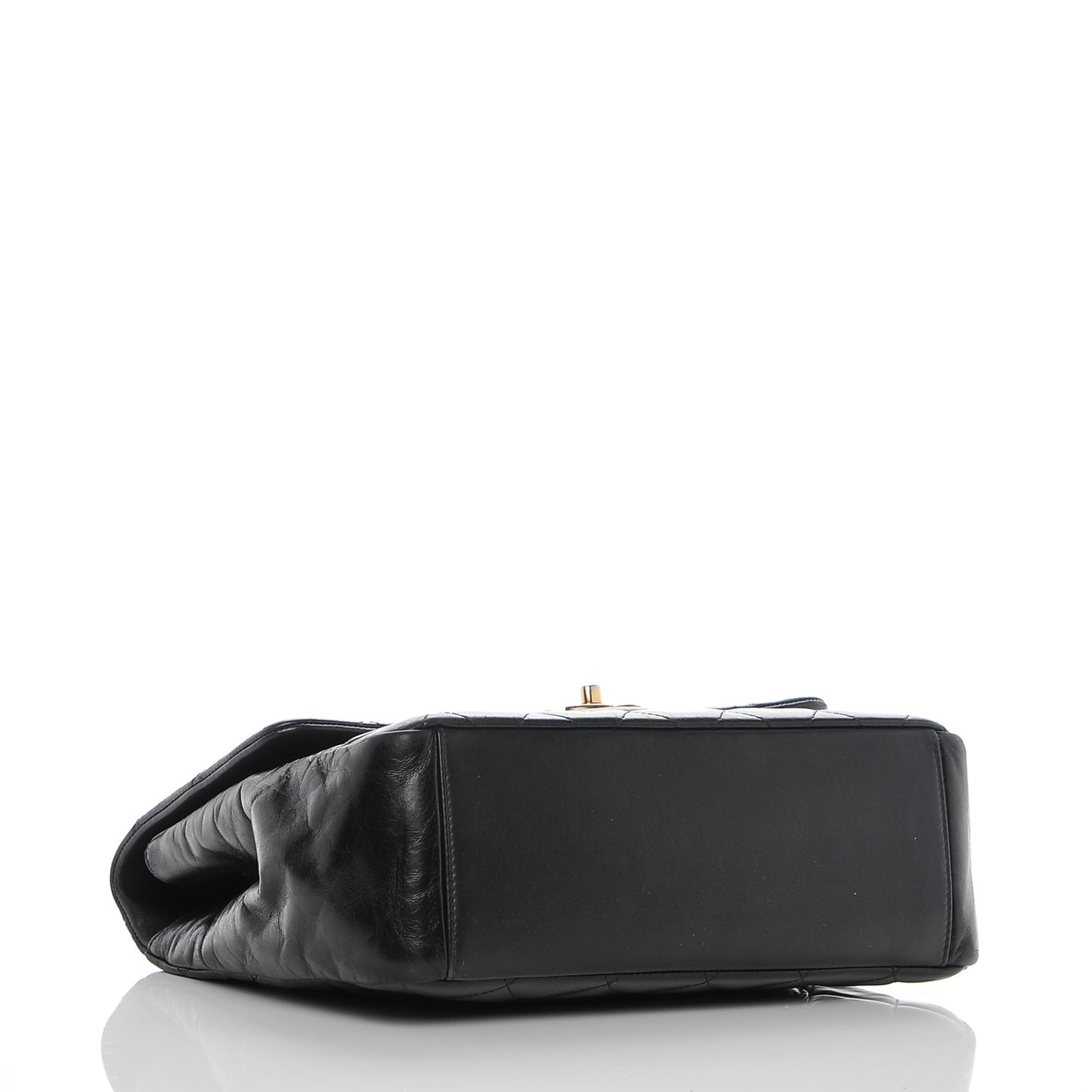 Glazed Calfskin Castle Rock Medium Flap Black