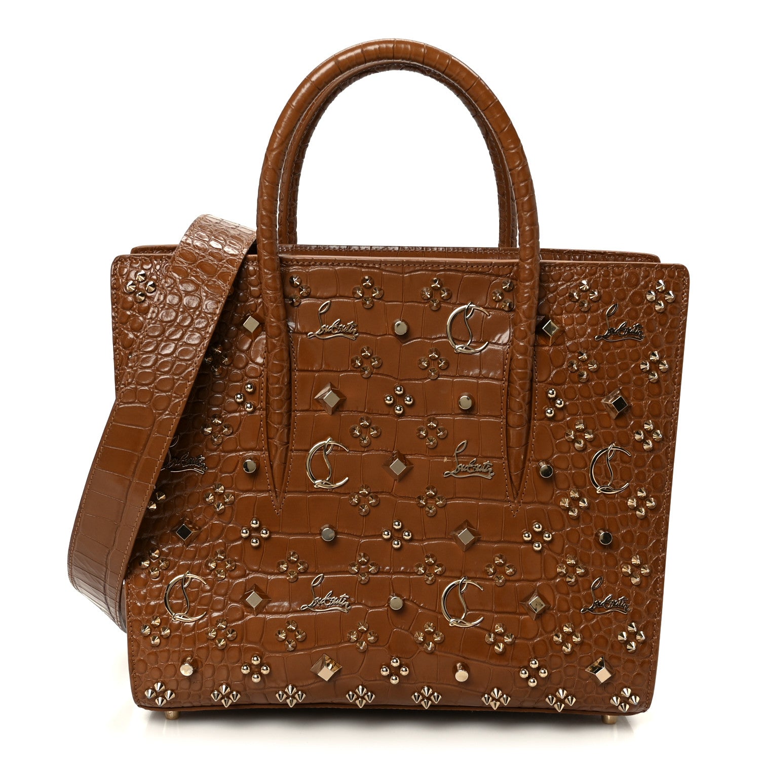 Christian Louboutin Calfskin Crocodile Embossed Studded Medium