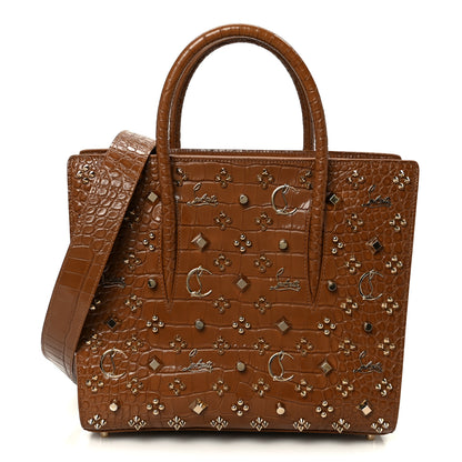 Christian Louboutin Calfskin Crocodile Embossed Studded Medium Paloma Brown 1 of 12