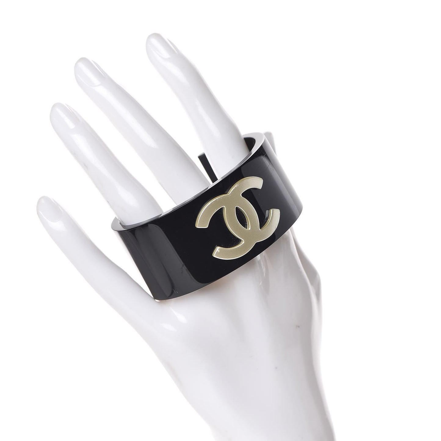 Resin Pearl CC Cuff Bracelet Black Pearly White