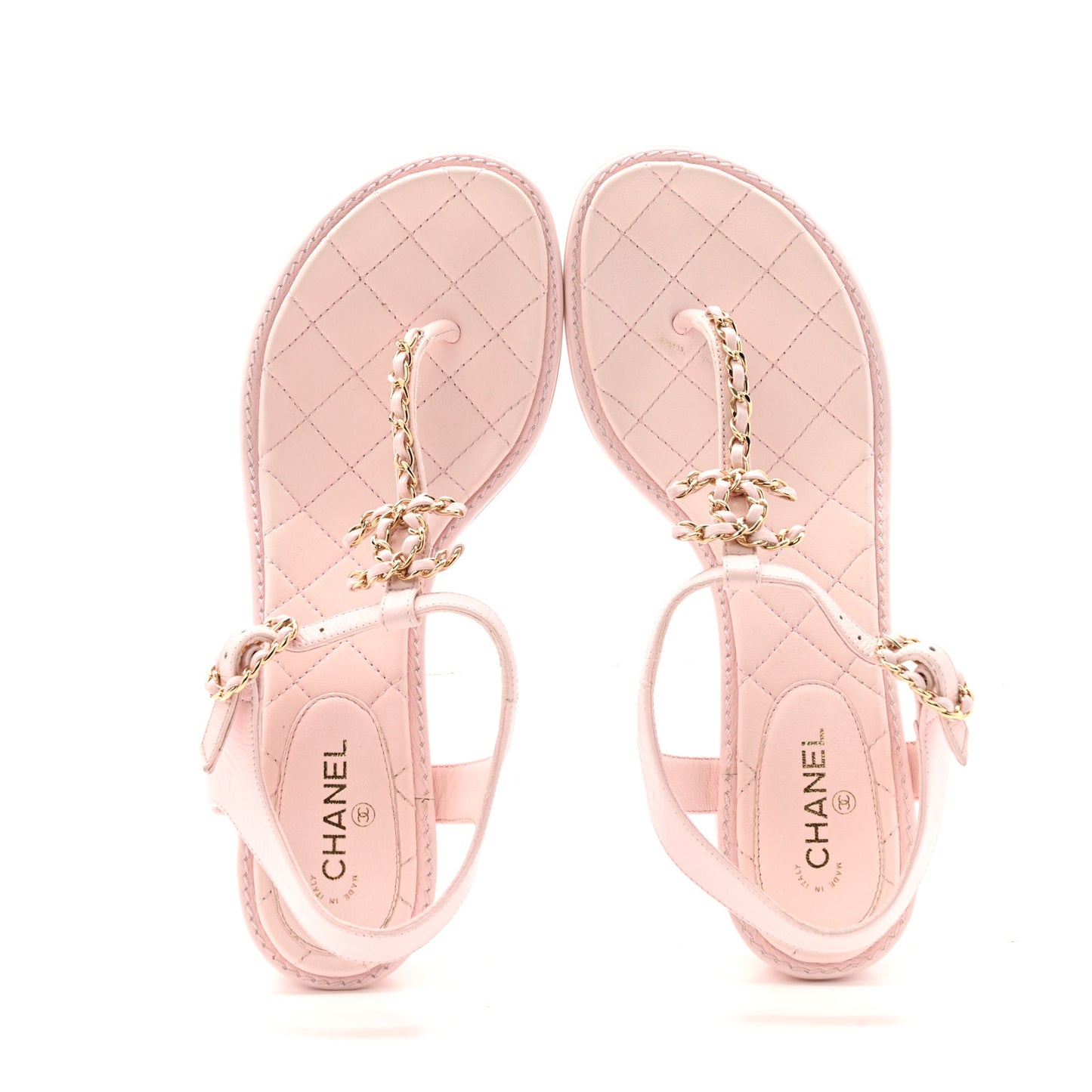 Lambskin Chain CC Logo Thong Sandals 38.5 Light Pink