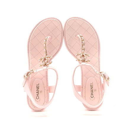 Chanel Lambskin Chain CC Logo Thong Sandals 38.5 Light Pink 2 of 12