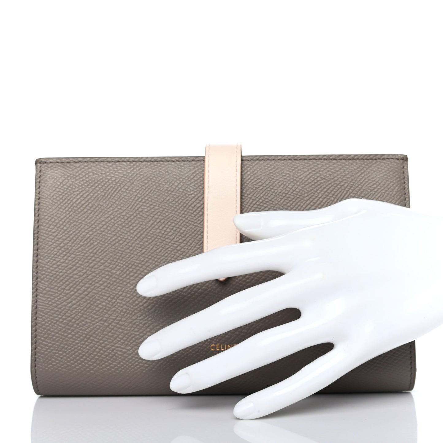 Grained Calfskin Medium Multifunction Strap Wallet Pebble Pale Pink