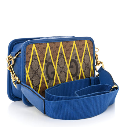 Gucci GG Supreme Monogram Mix Textured Dollar Calfskin Rhombus Inlay Crossbody Bag Beige Ebony Harvest Joy Blue 3 of 10