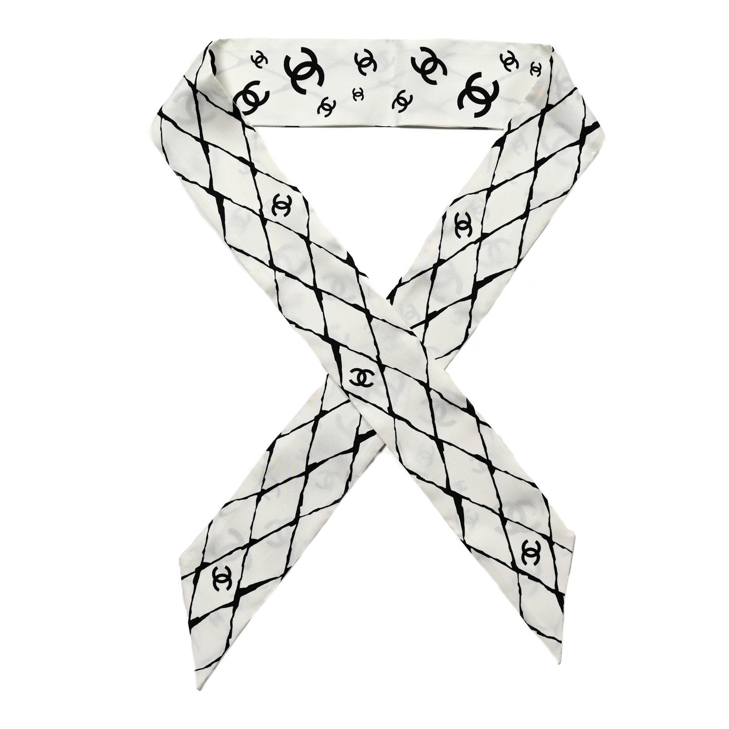 Chanel Silk CC Slim Bandeau Scarf White Black 1 of 3