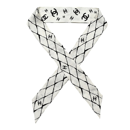 Chanel Silk CC Slim Bandeau Scarf White Black 1 of 3