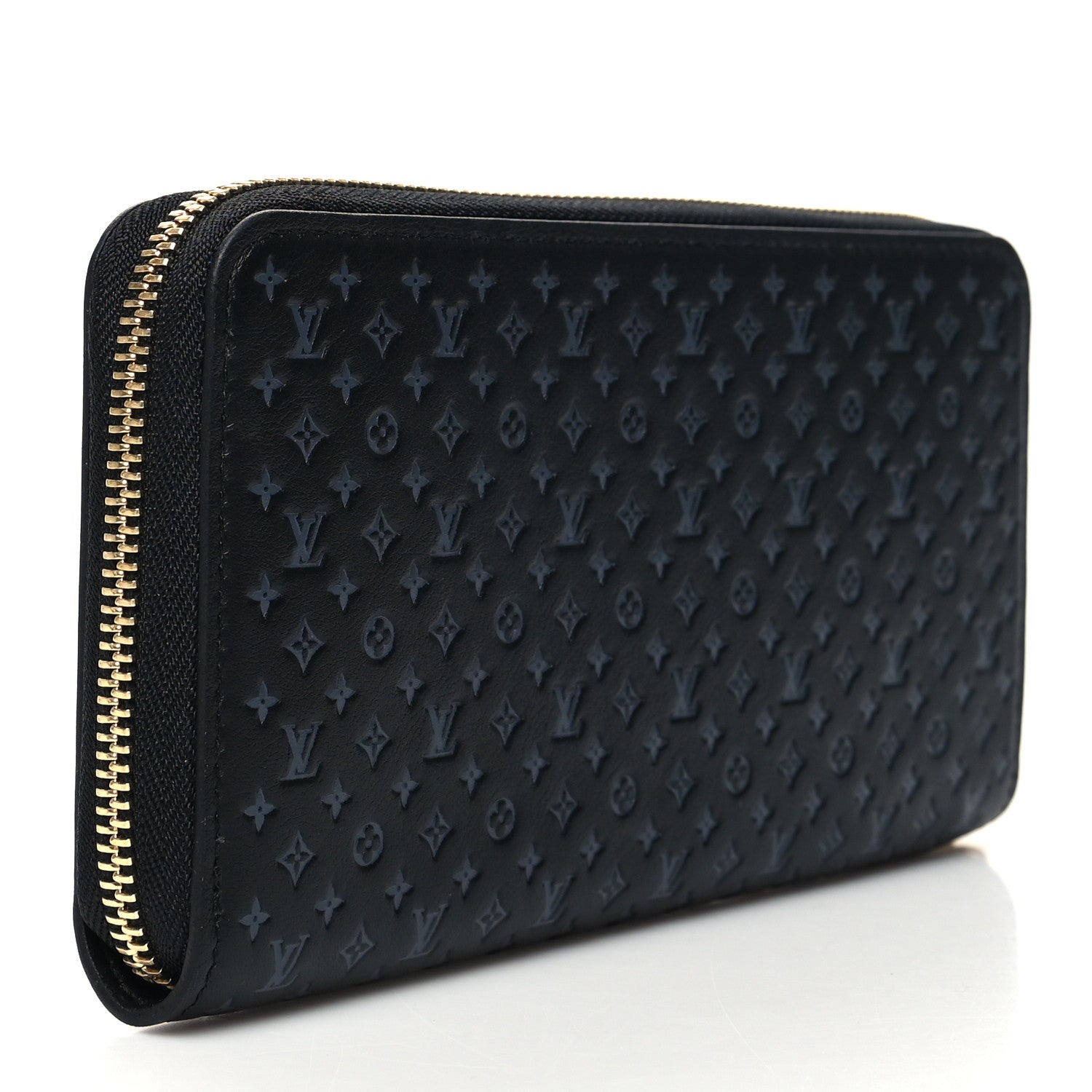 Louis Vuitton Calfskin Nanogram Embossed Zippy Wallet Black 3 of 7