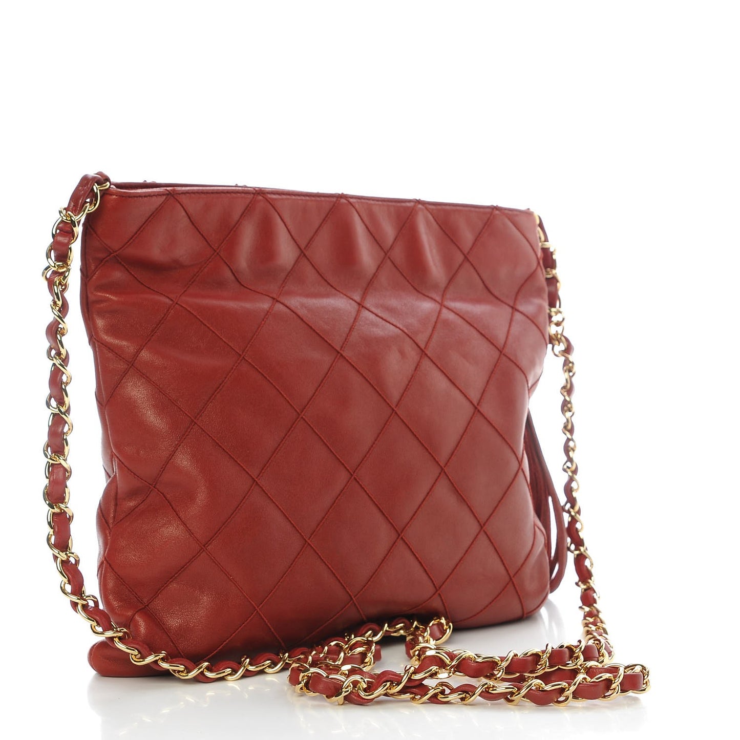 Lambskin Stitched Tassel Shoulder Bag Red