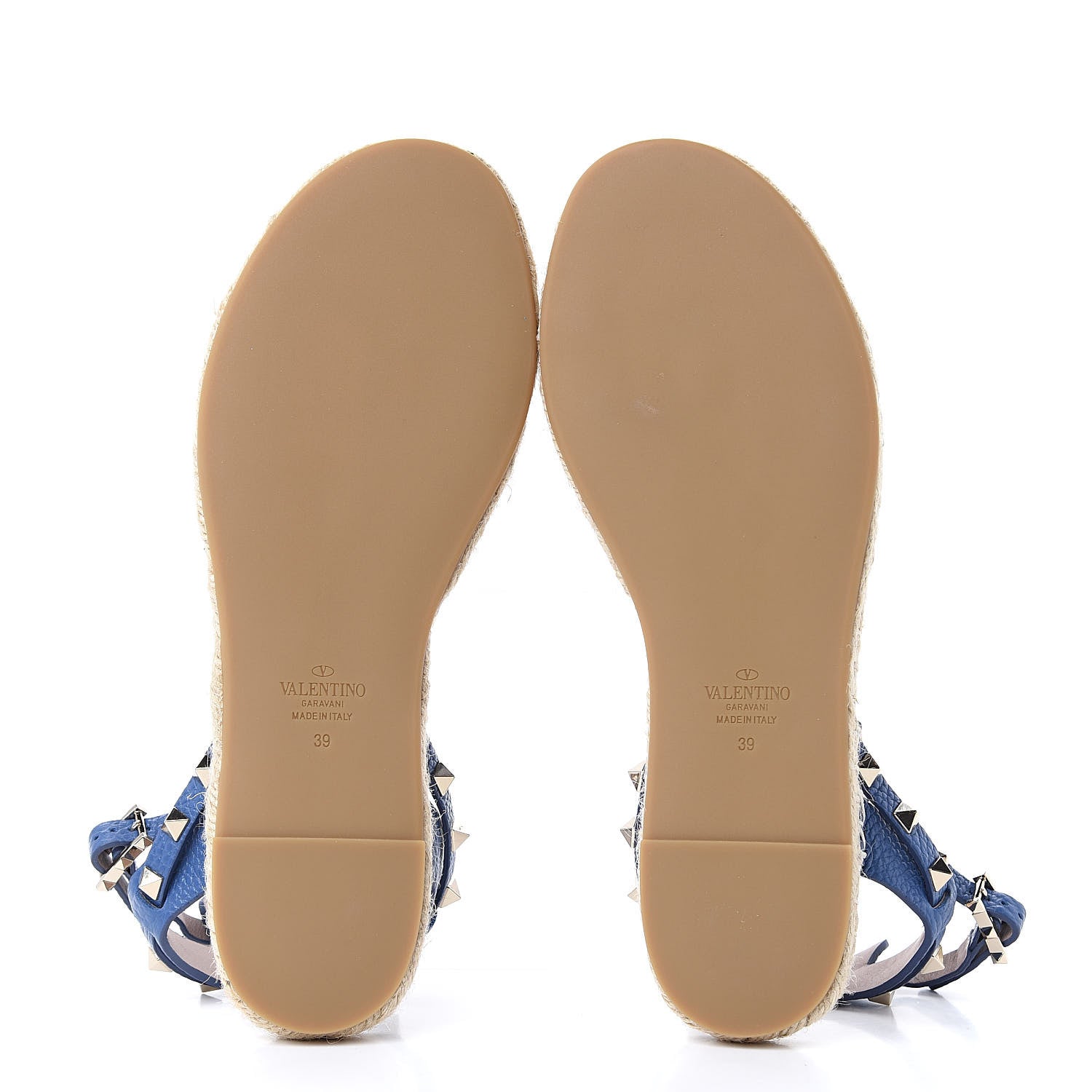 Valentino Garavani Grained Calfskin Rockstud Ankle Strap Espadrille Flat Sandals 37 Baltique 5 of 8