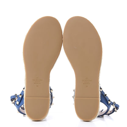 Valentino Garavani Grained Calfskin Rockstud Ankle Strap Espadrille Flat Sandals 37 Baltique 5 of 8