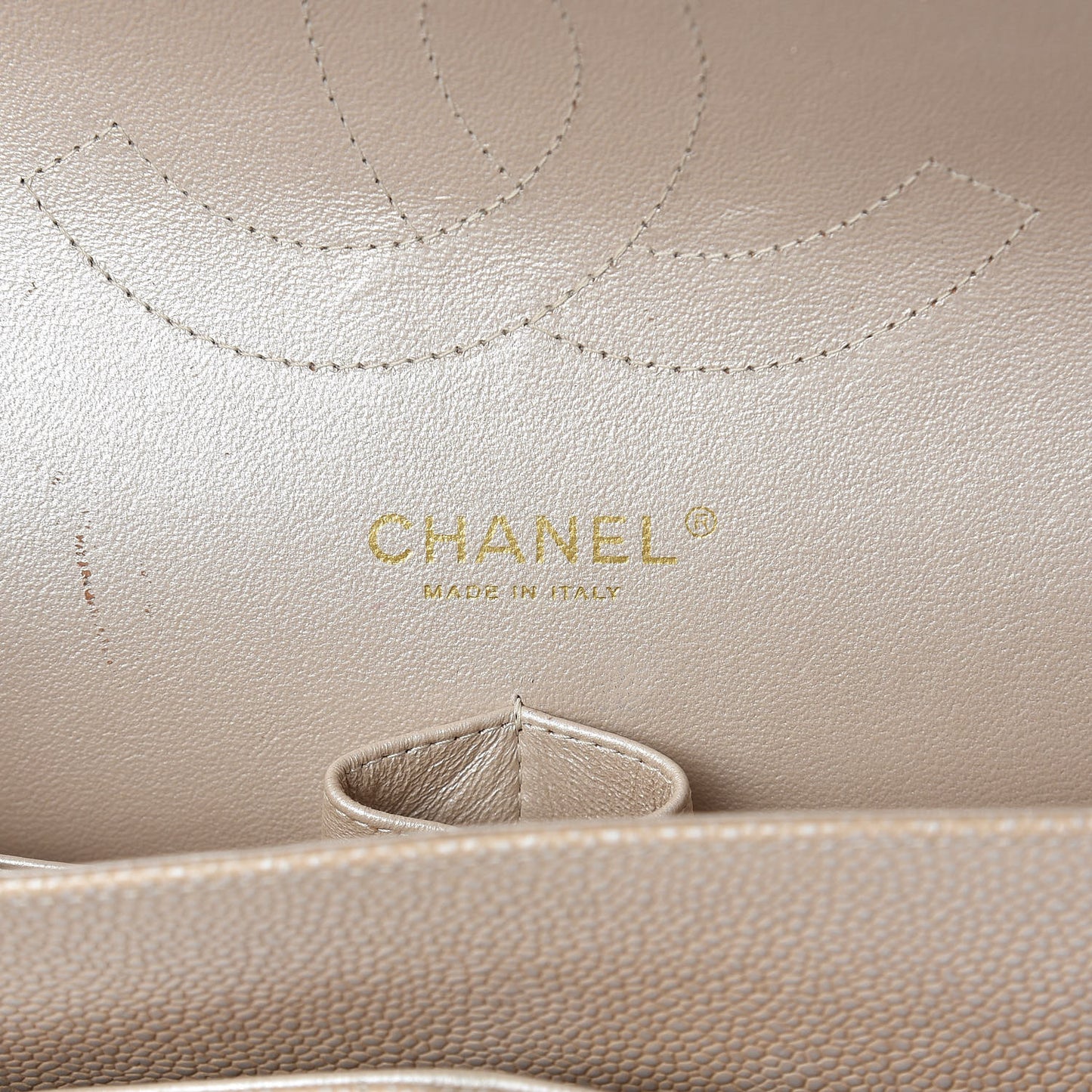 Pearly Caviar Quilted Jumbo Double Flap Light Beige