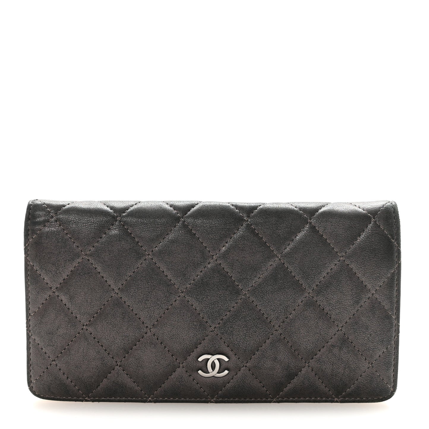 Metallic Lambskin Quilted Yen Wallet Grey