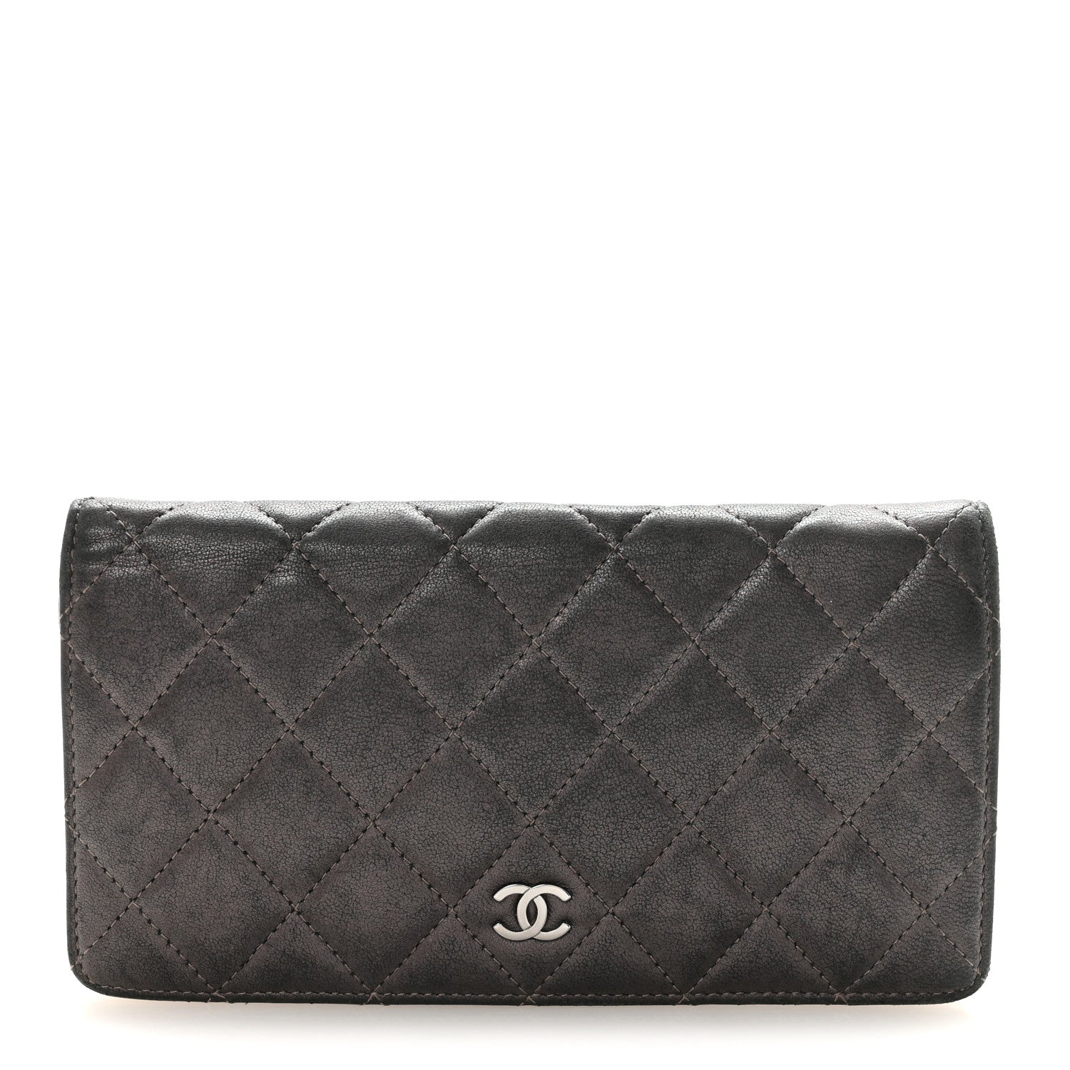 Chanel Metallic Lambskin Quilted Yen Wallet Grey 1 of 7