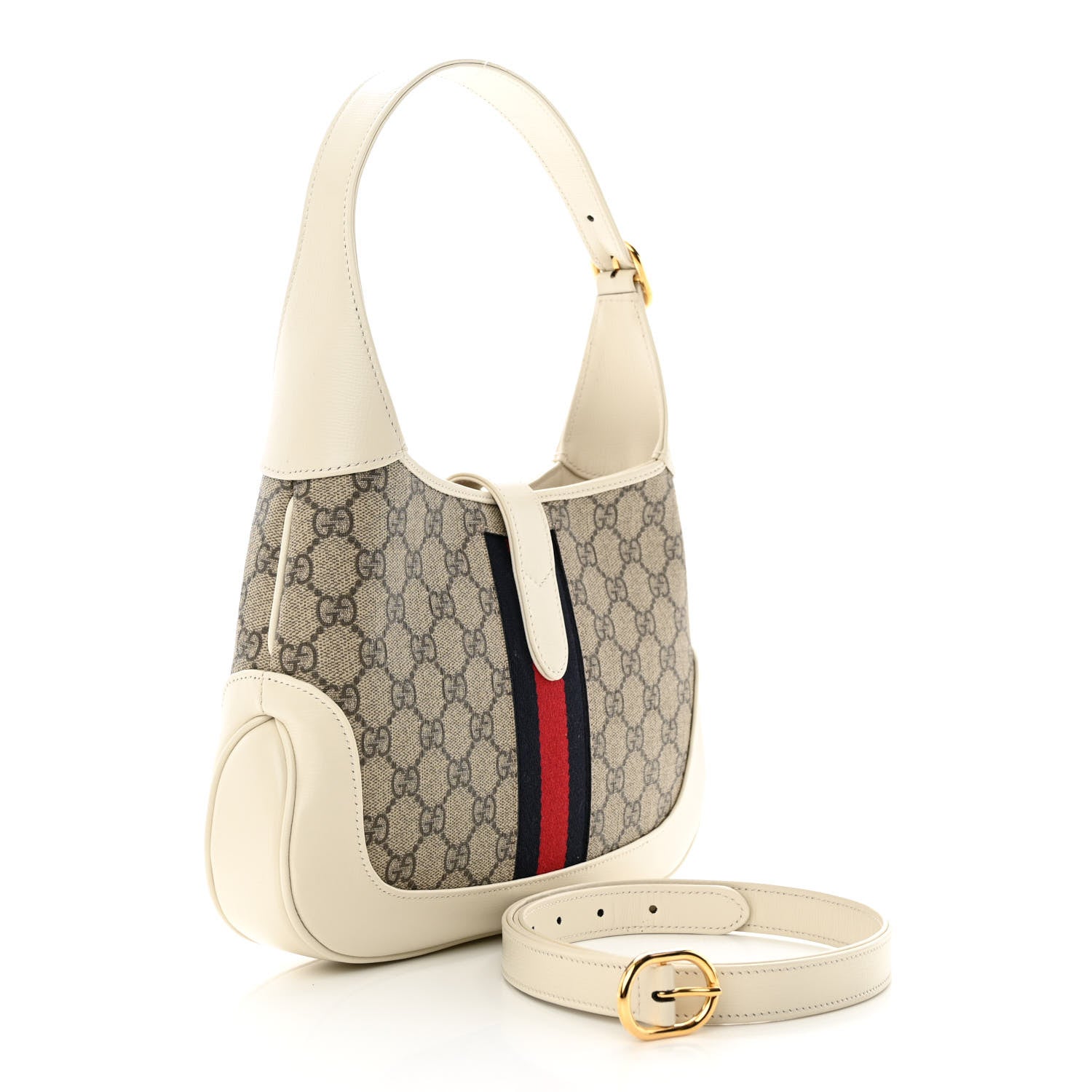 Gucci GG Supreme Monogram Azalea Calfskin Web Small Jackie 1961 Hobo Beige Ebony Mystic White 3 of 12