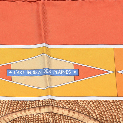 Hermes Silk L'Art Indien Scarf 90 Orange Jaune Bleu 5 of 9