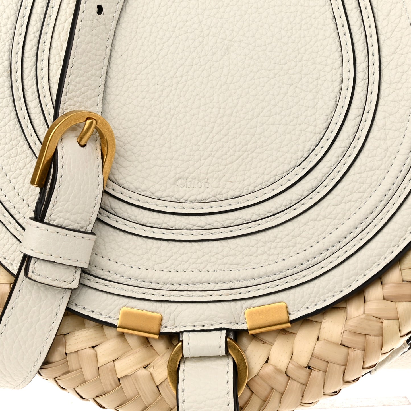 Raffia Small Grain Calfskin Small Marcie Basket Crossbody White