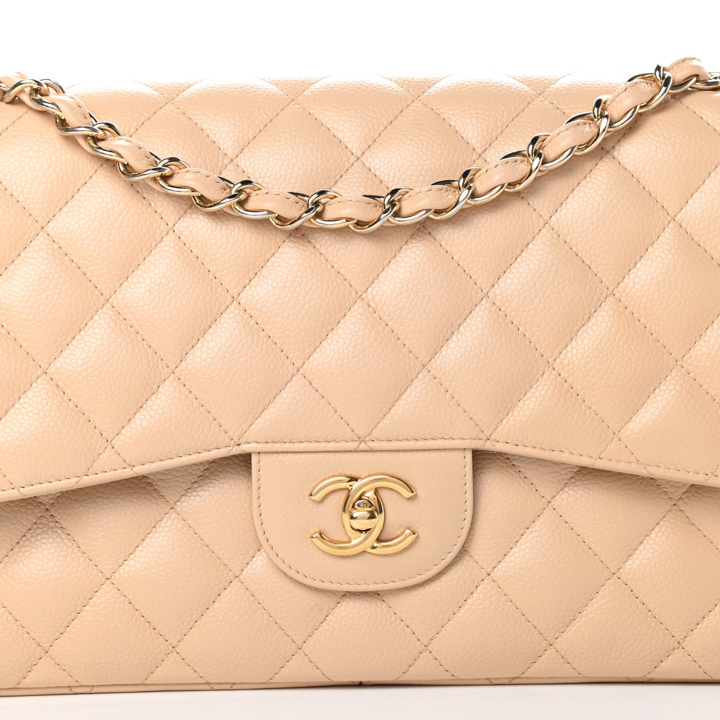 Caviar Quilted Jumbo Double Flap Beige Clair