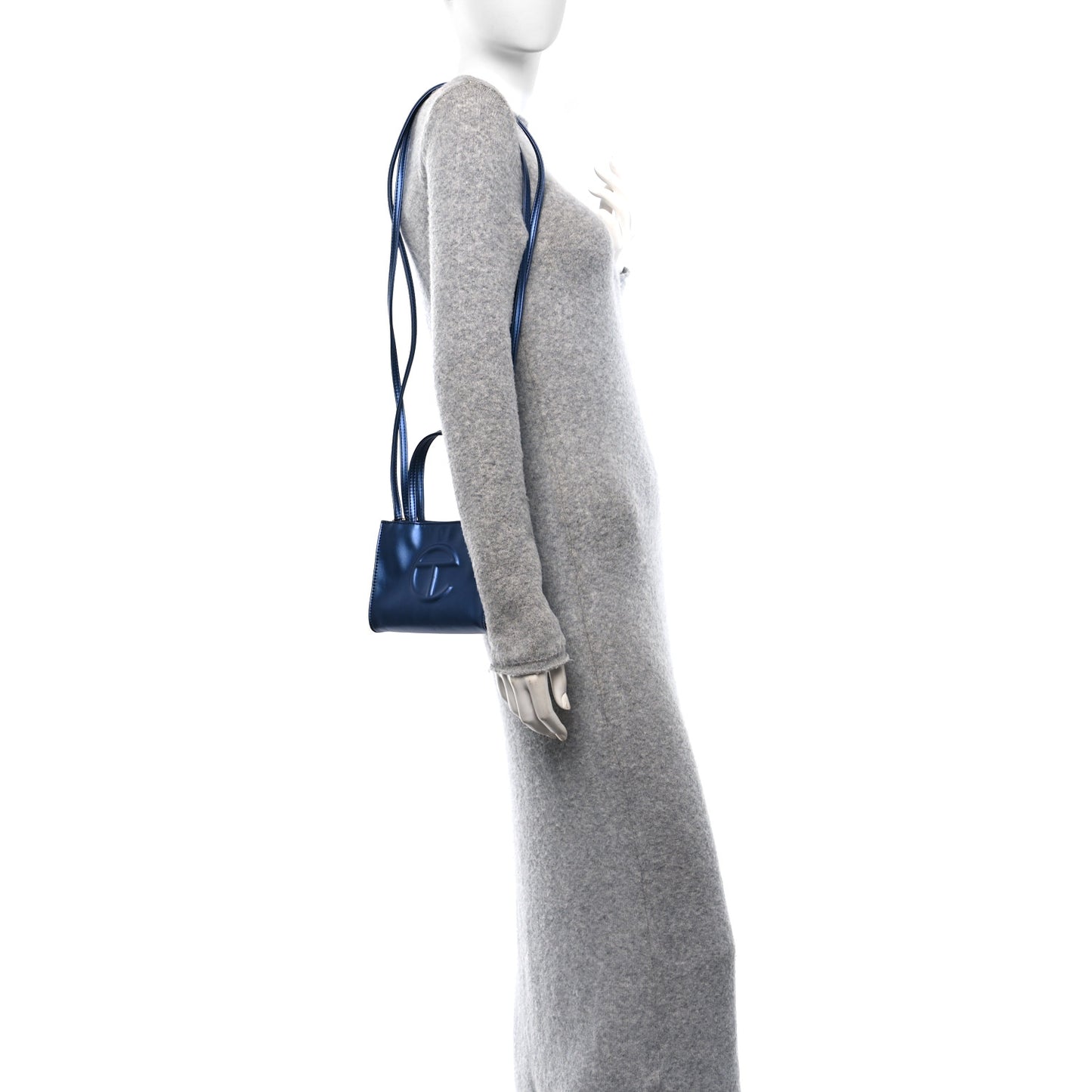 Metallic Vegan Leather Small Shopping Bag Cobalt