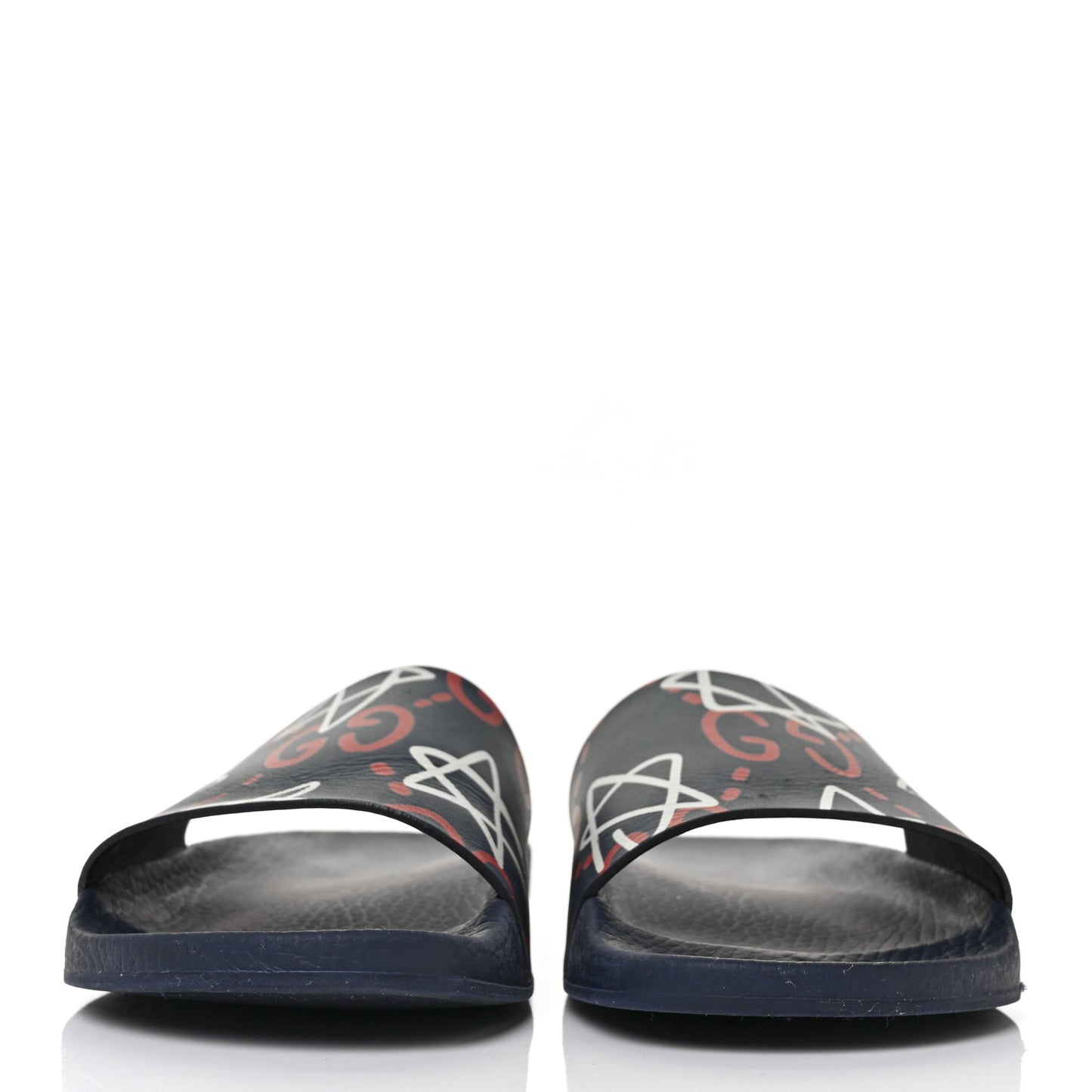 Calfskin GucciGhost Print Womens Slide Sandals 38 Blue Agata Hibiscus Red