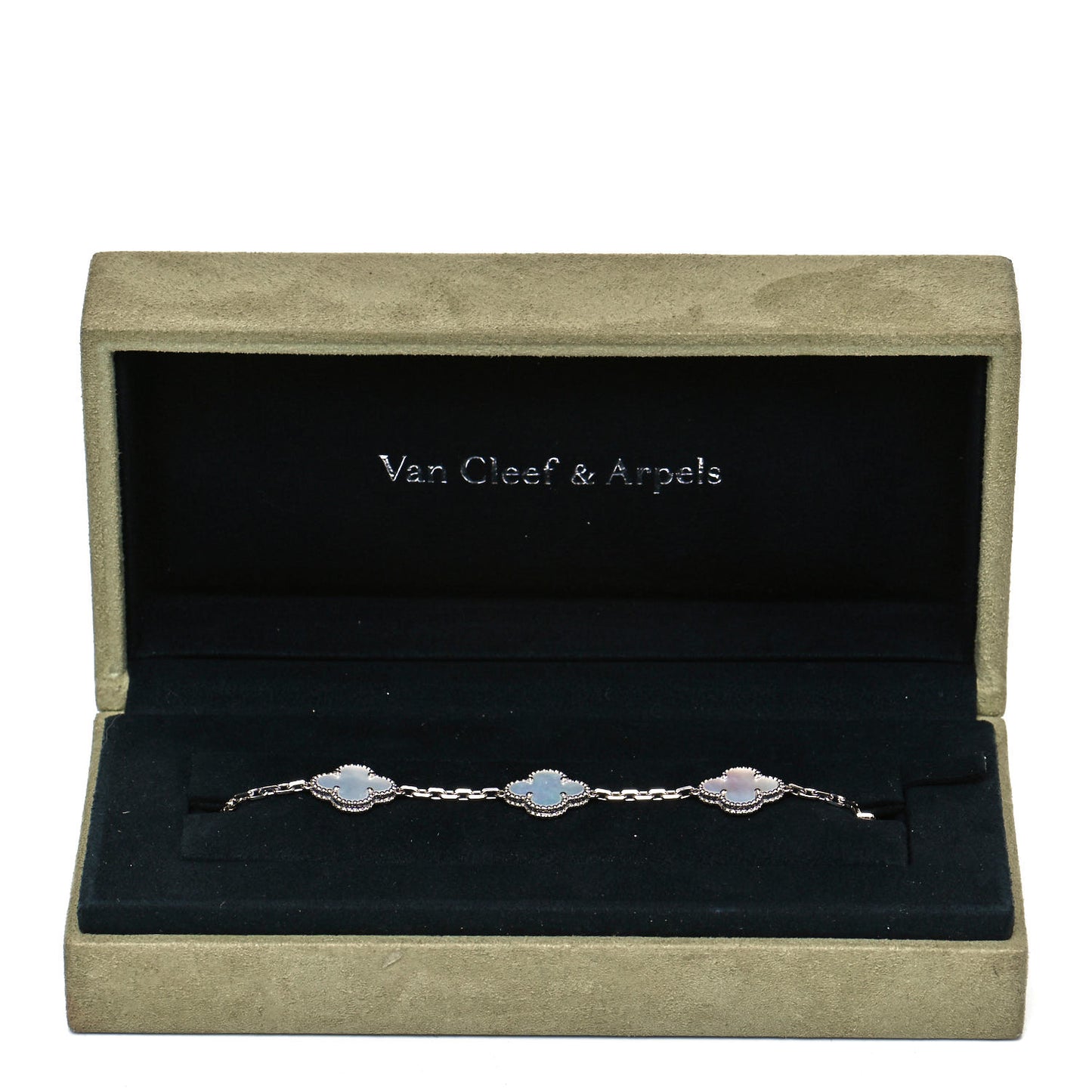 18K White Gold Mother of Pearl 5 Motifs Vintage Alhambra Bracelet