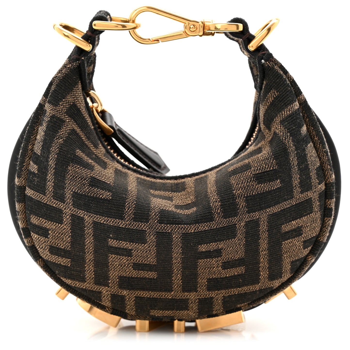 Fendi Fabric Jacquard FF 1974 Nano Fendigraphy Hobo Charm Tobacco 